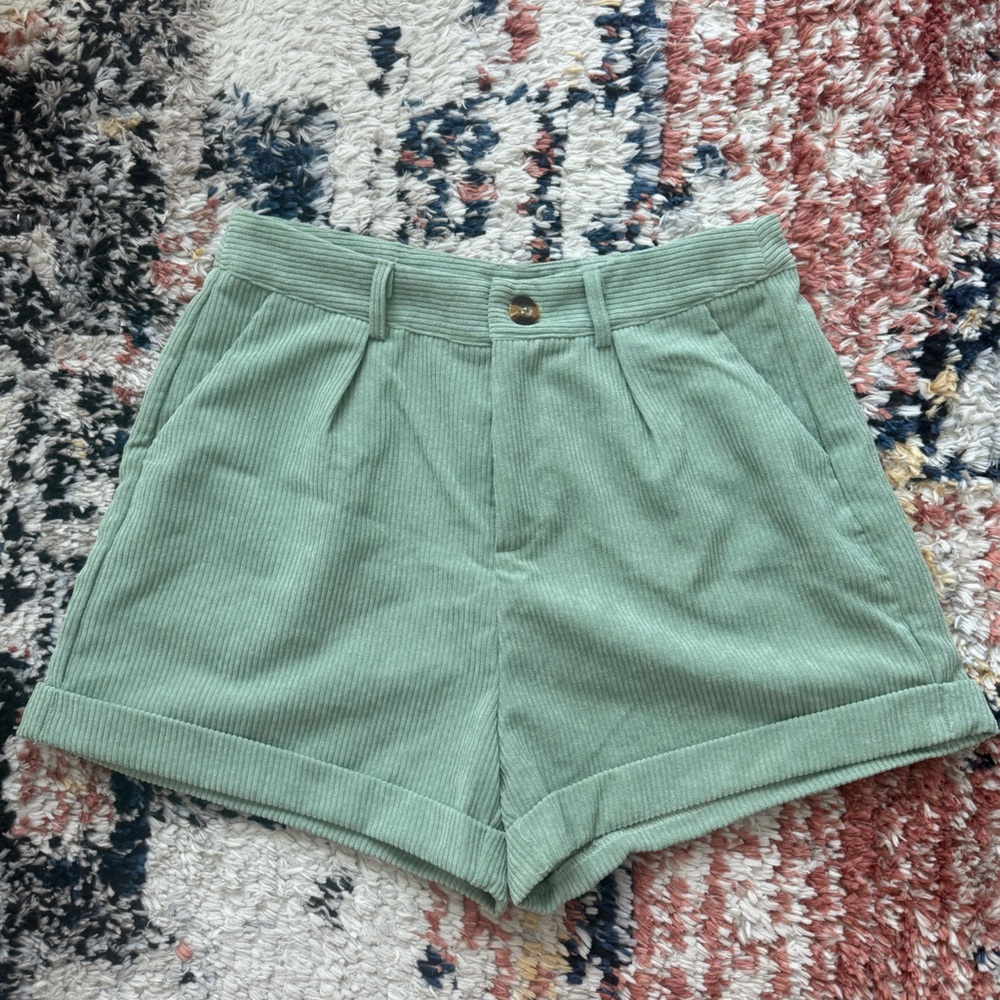 SHEIN Mint Green High Waist Corduroy Shorts - Picture 2 of 3